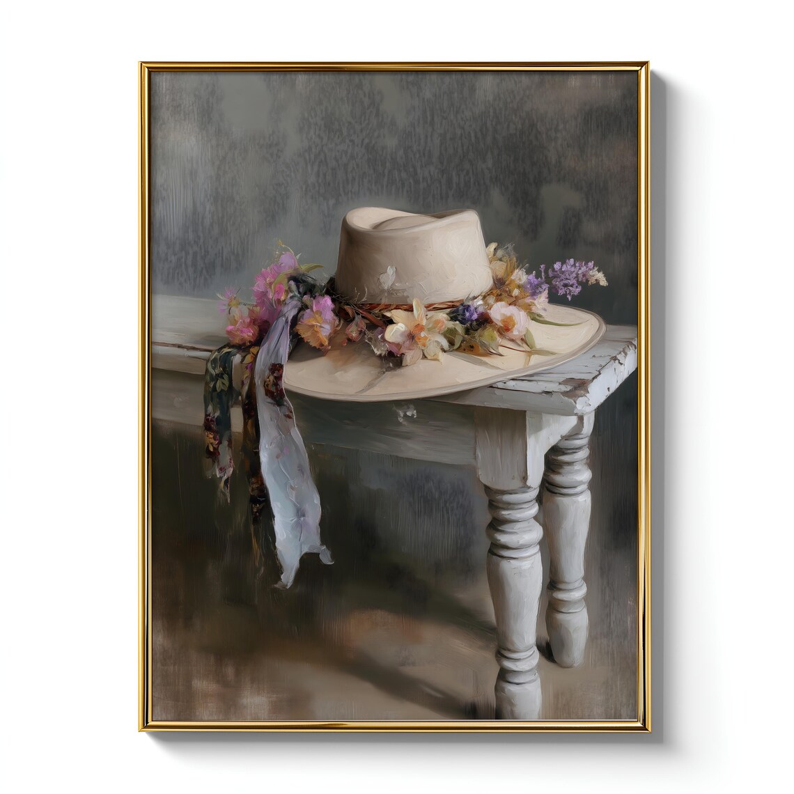 Shabby Chic Cowgirl Hat With Floral Crown, Art Print