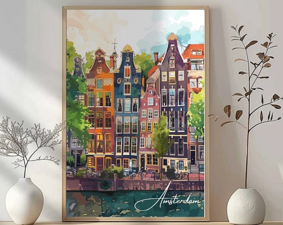 Amsterdam Houses Travel Poster, Canal View Art Print
