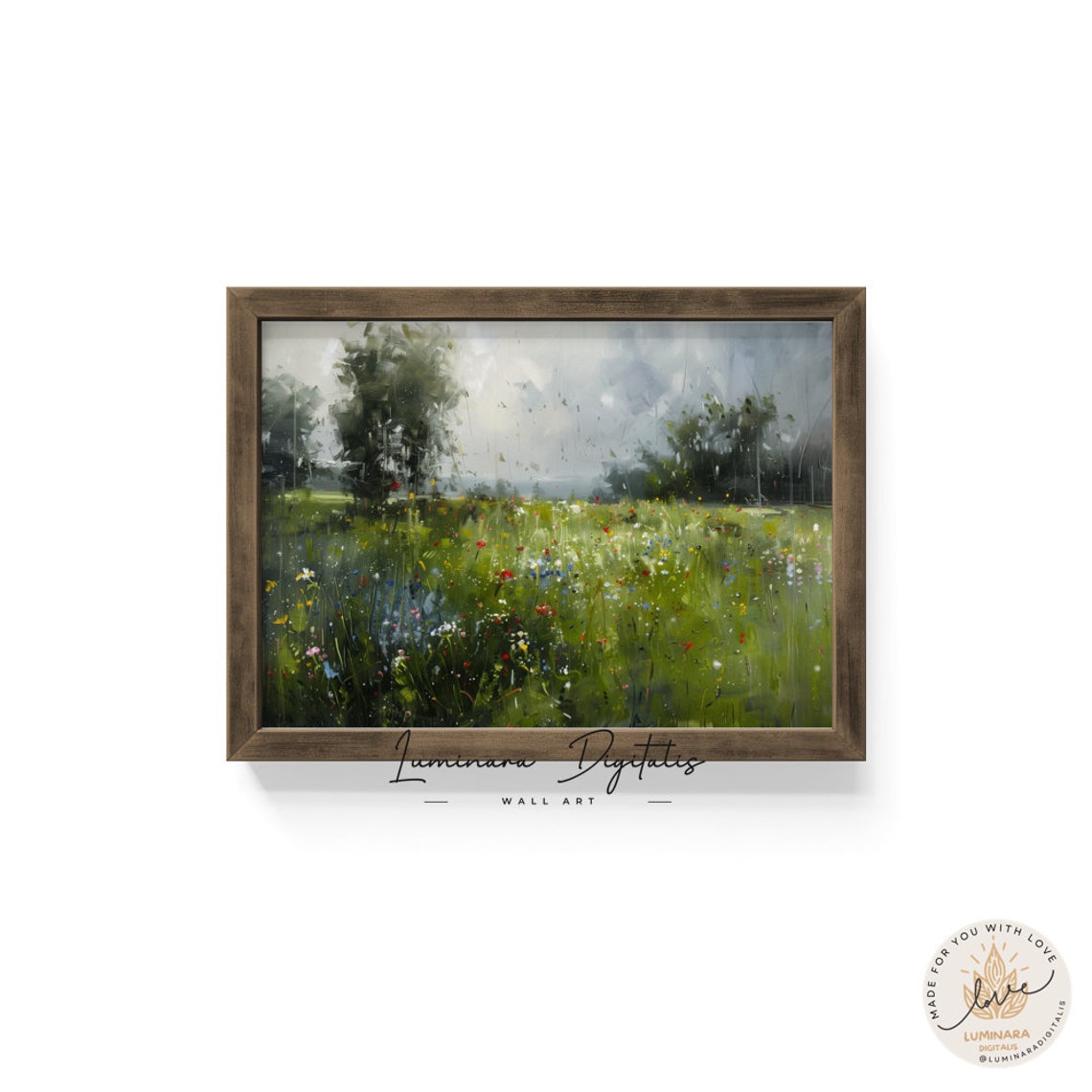 Rainy Meadow Wildflowers Under Misty Gray Skies Impressionist Poster - Image 6