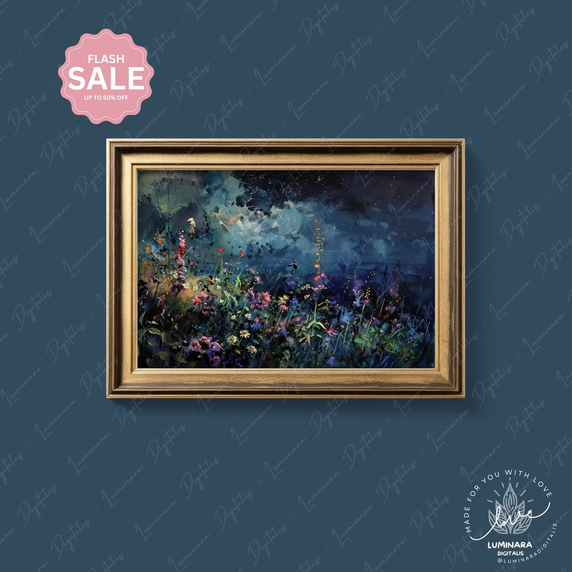 Midnight Garden Wildflowers Under A Starry Cloudy Night Sky Poster - Image 4