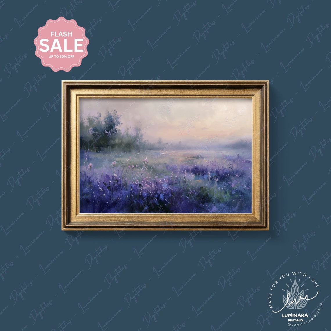 Tranquil Dawn Mist Over Purple Lavender Fields Impressionist Poster - Image 4