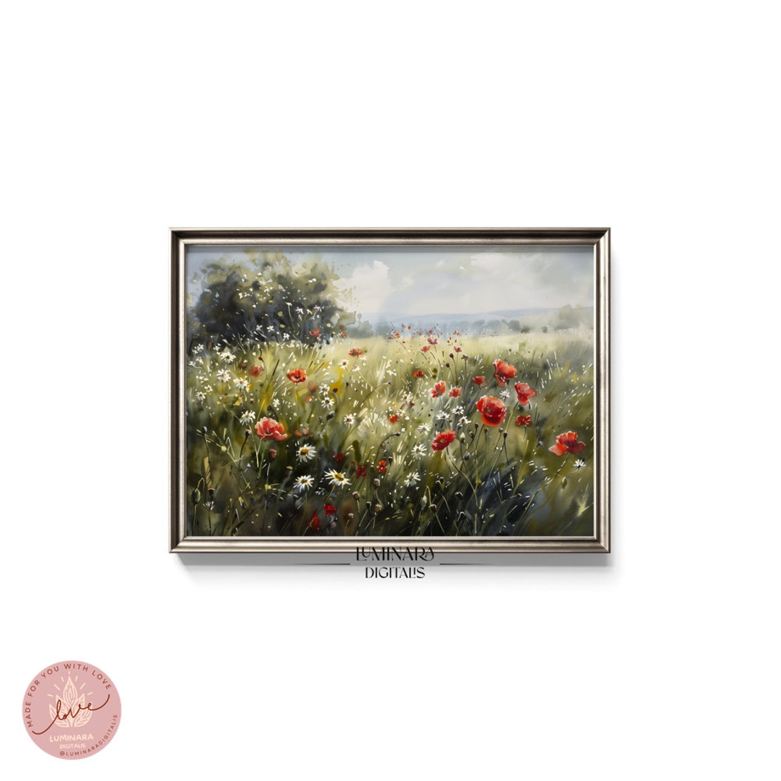 Spring Meadow With Red Poppies And White Daisies Watercolor Poster - Image 5