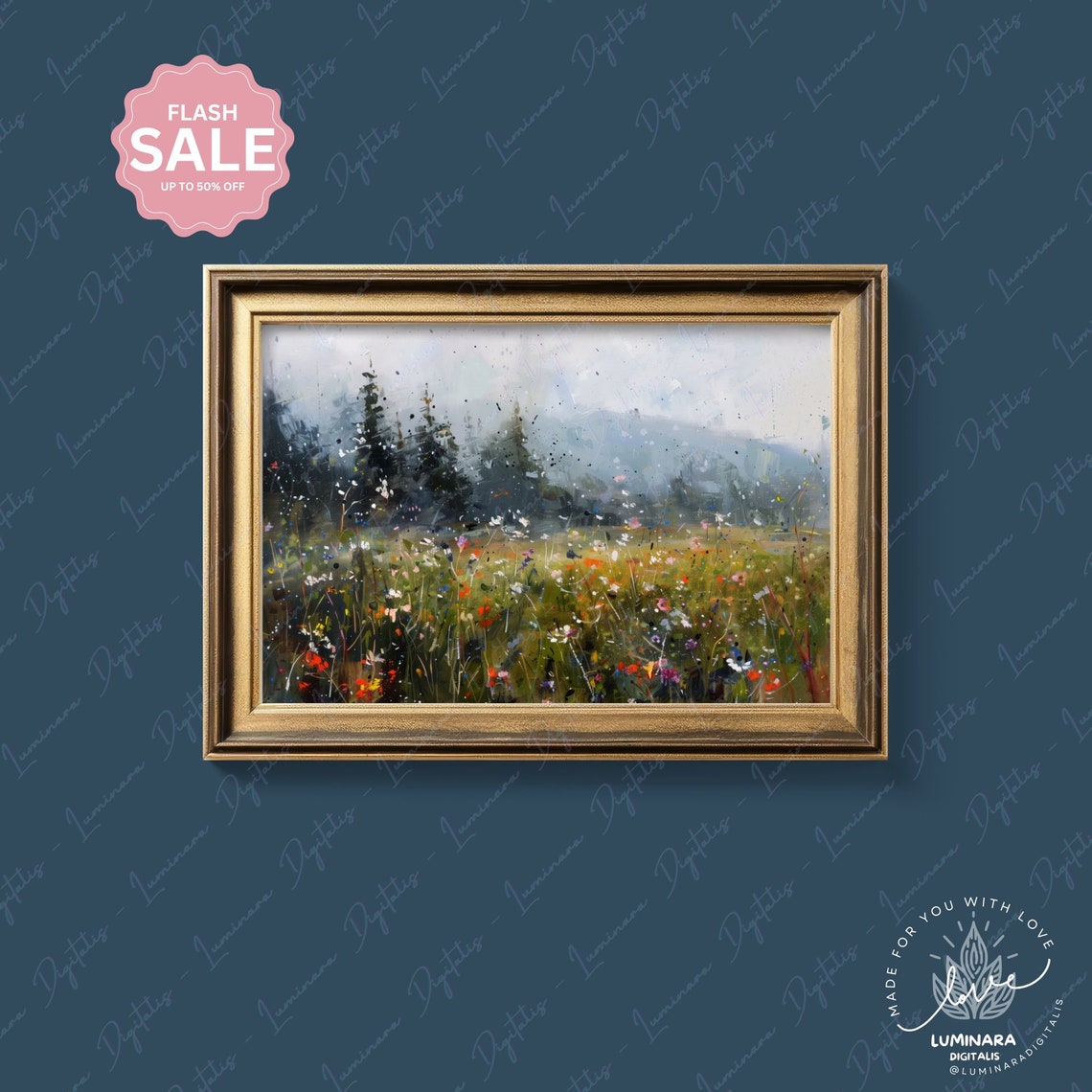 Misty Pine Forest Edge Above A Wildflower Meadow Impressionist Poster - Image 4
