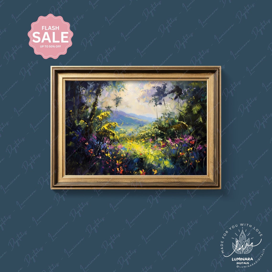 Tropical Floral Jungle With Palm Trees And Mountain View Wall Art - Image 4