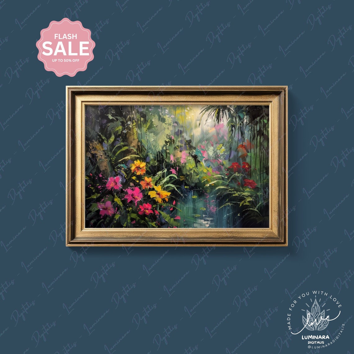 Tropical Hibiscus Blooms Glowing In A Lush Jungle Garden Art Print - Image 4