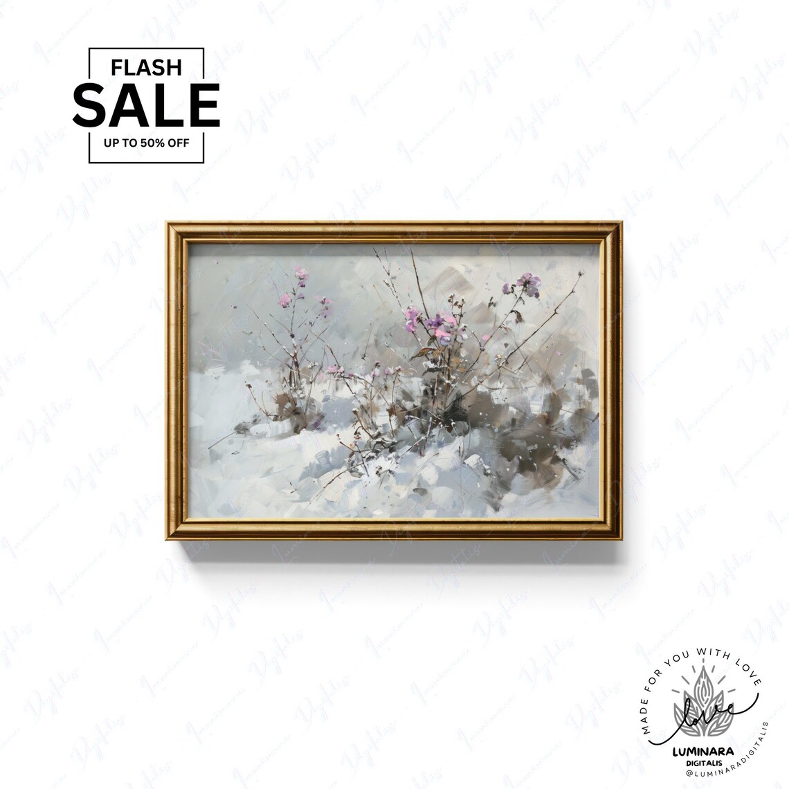 Wall Art Snowy Floral Impressionist Print 169 Elegant Home And Office Wall Art Dcor Luxury Artwork - Image 3