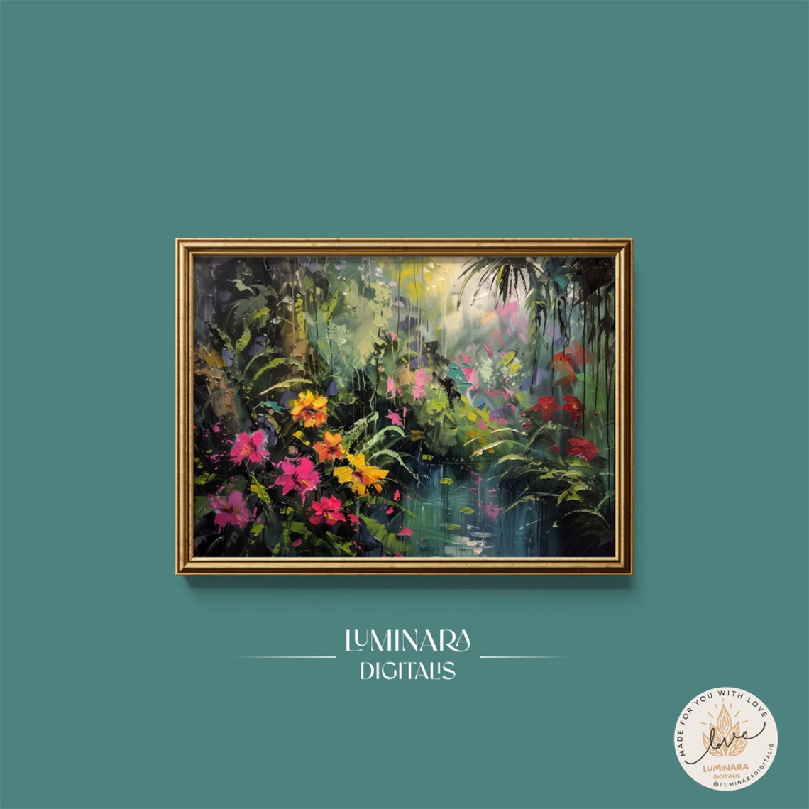Tropical Hibiscus Blooms Glowing In A Lush Jungle Garden Art Print