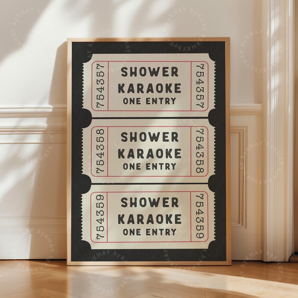 Shower Karaoke Ticket Print, Retro Bathroom Poster