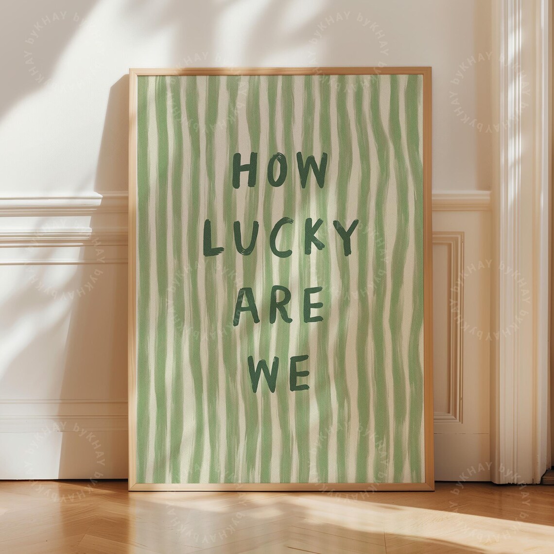 How Lucky Are We Quote Art Print, Green Stripe