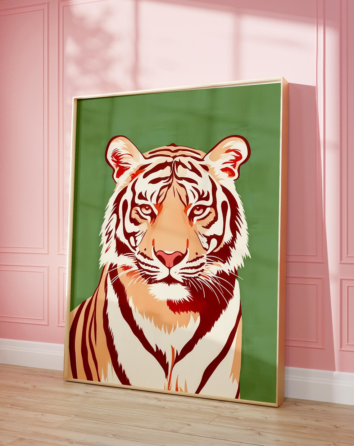 Retro Orange Tiger Face Illustration on Deep Green Background Poster - Image 5