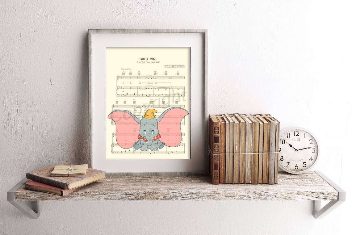 Baby Mine Dumbo Sheet Music Art Disney Nursery Lullaby Poster