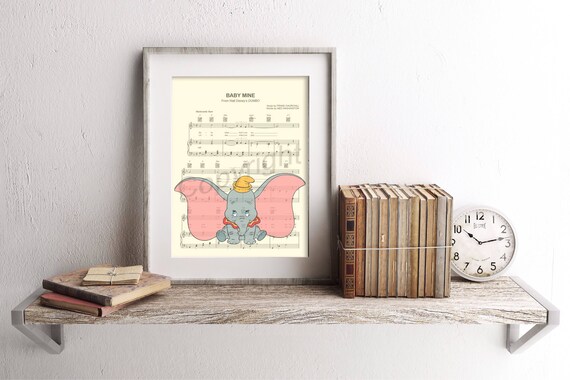 Baby Mine Dumbo Sheet Music Art Disney Nursery Lullaby Poster