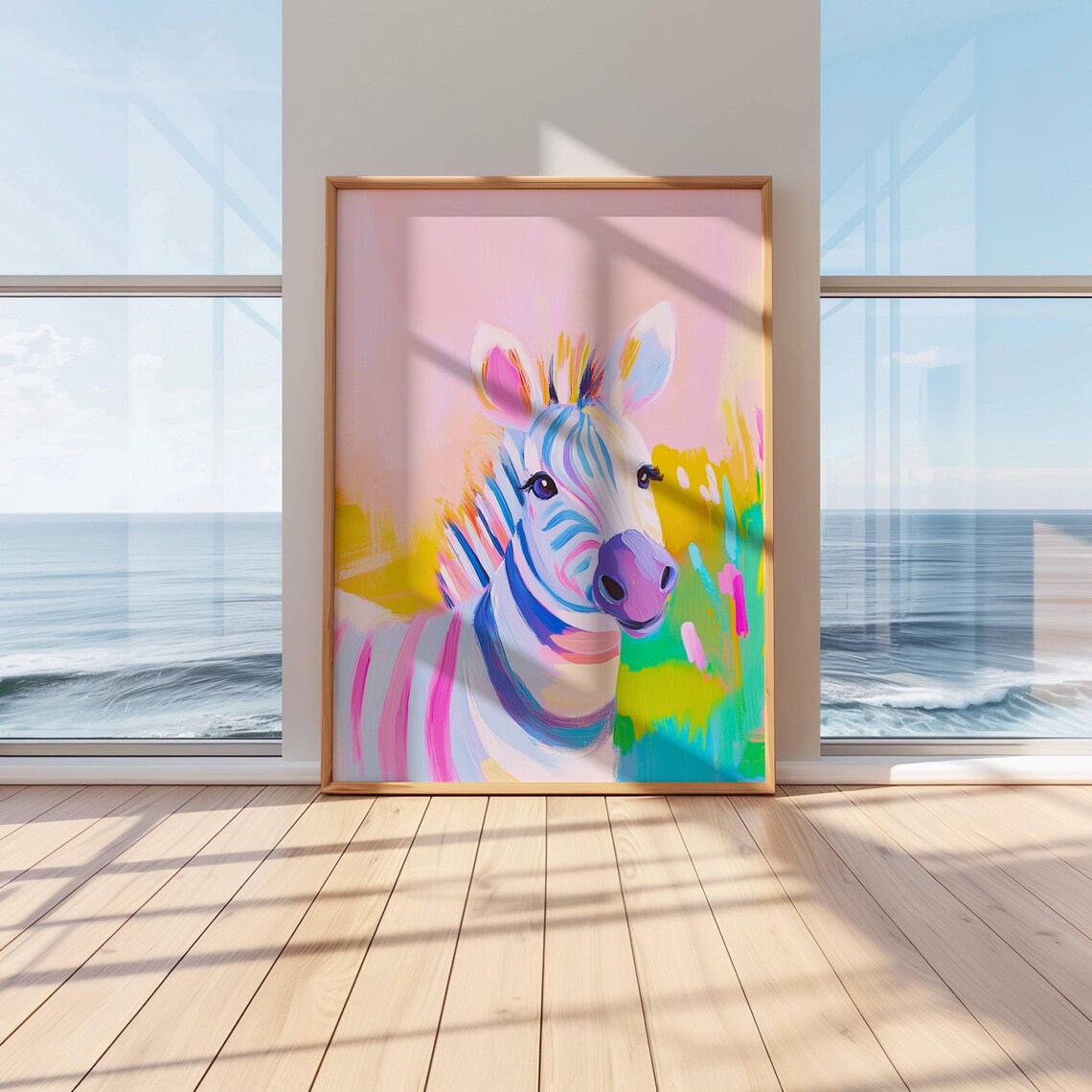 Colorful Zebra Portrait in Bright Pastel Savanna Style Poster - Image 3