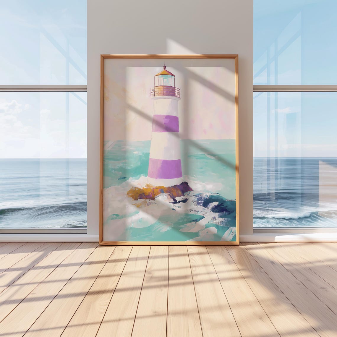 Purple And White Lighthouse Wall Art Pastel Poster - Image 3