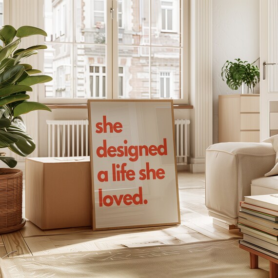 She Designed A Life Loved Motivational Quotes Typography Minimalist Poster Retro Wall Art Print