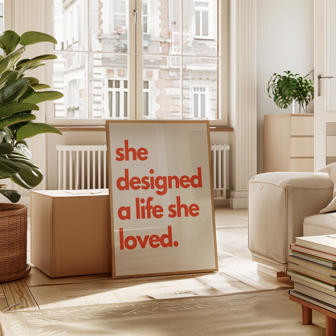 She Designed A Life Loved Motivational Quotes Typography Minimalist Poster Retro Wall Art Print