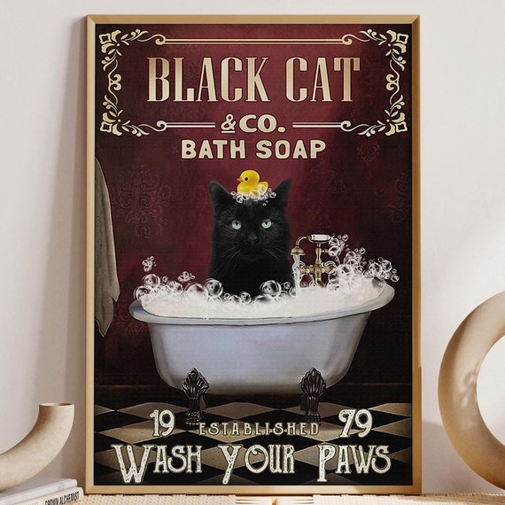 Black Cat Wash Your Paws Poster, Cat Lover Gift