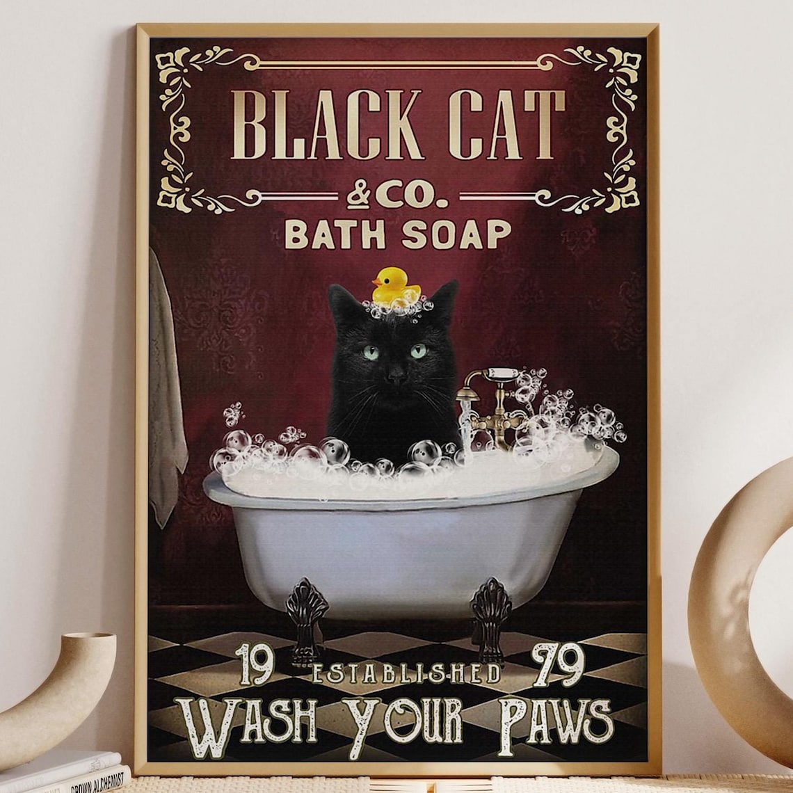 Black Cat Wash Your Paws Poster, Cat Lover Gift