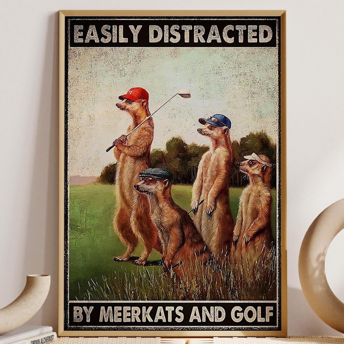 Meerkat Golf Vintage Art, Golf Gift For Dad