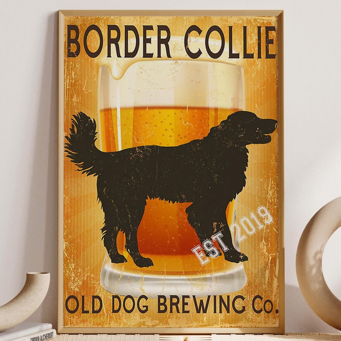 Border Collie Old Dog Brewing Co Vintage Beer Sign Art Poster
