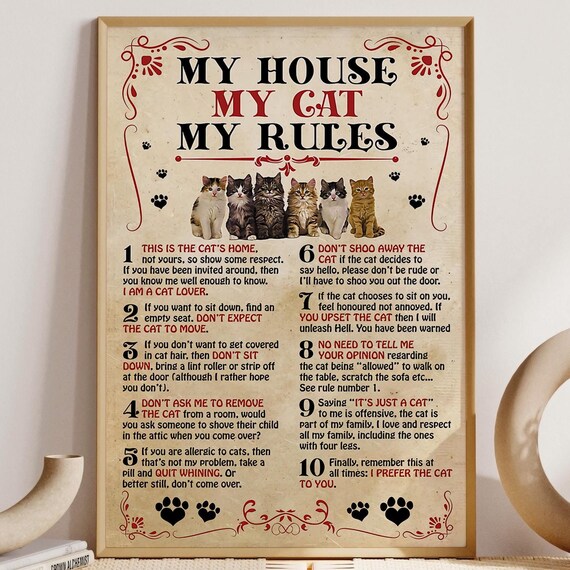 Funny Cat House Rules My House My Cat My Rules Vintage Kitten Poster