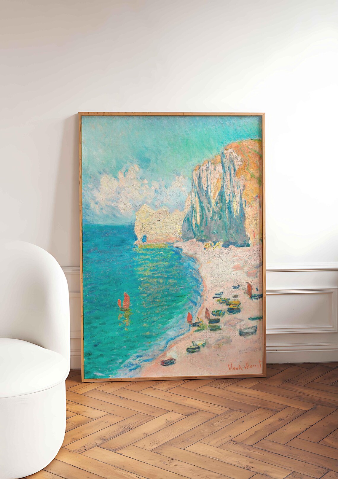 Monet Beach at Fecamp 1881 Fishing Boats Beneath White Cliffs Poster - Image 4