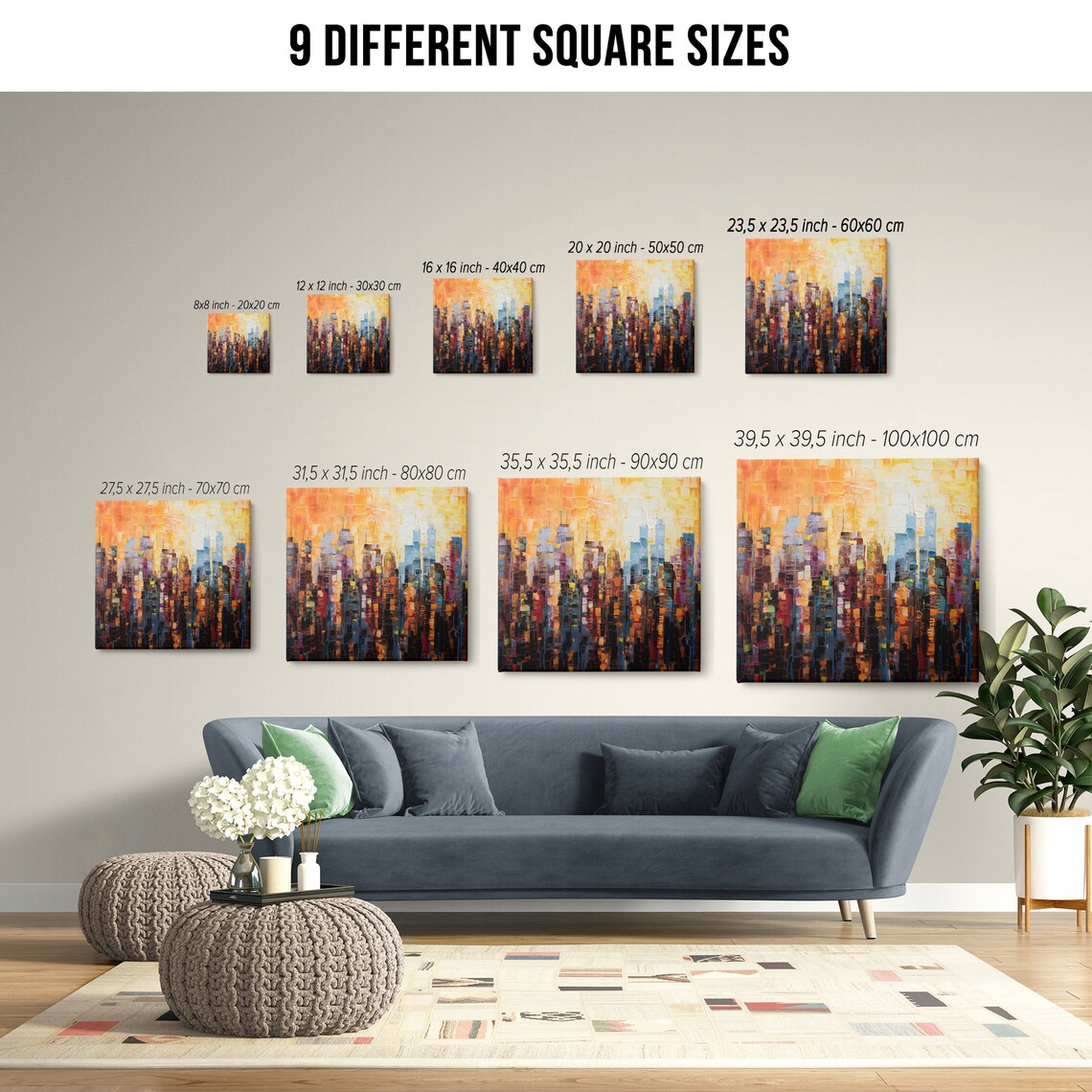 Colorful Abstract City Skyline Palette Knife Urban Art Deco Wall Art - Image 2