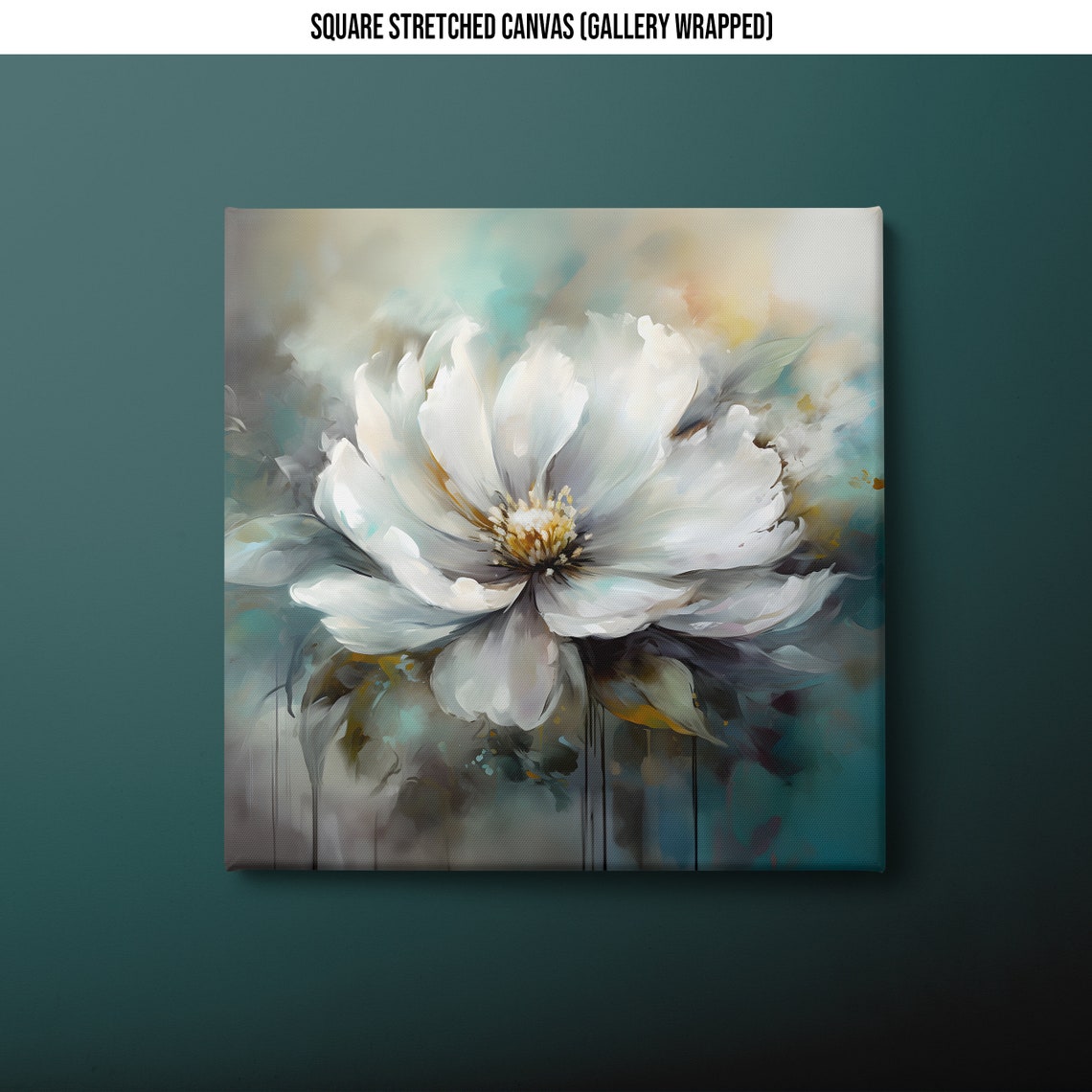 White Peony In Blue Grey Soft Impressionist Floral Painting Wall Art - Image 3