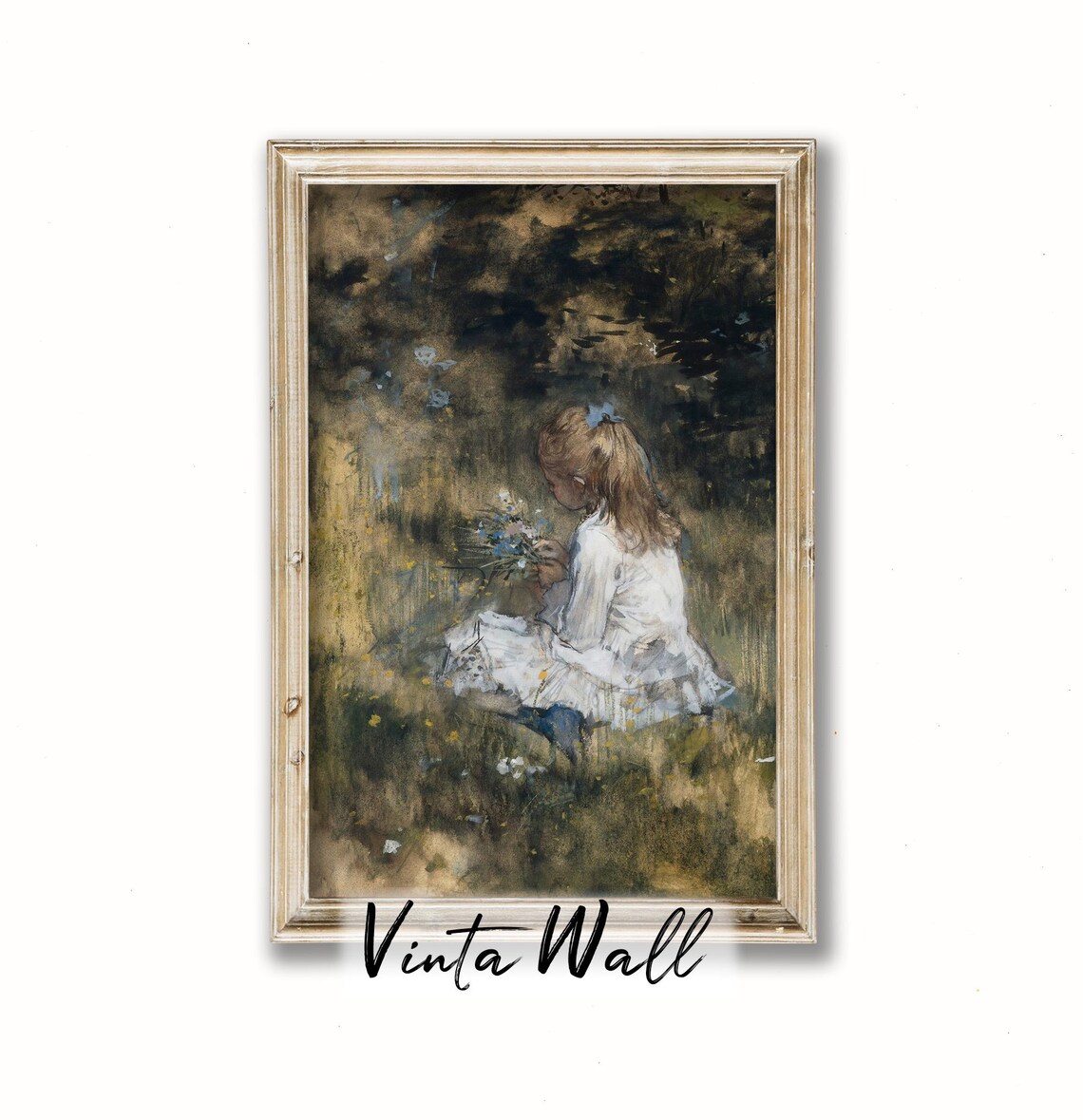 Young Girl Bouquet Wildflowers Meadow Vintage Innocence Poster