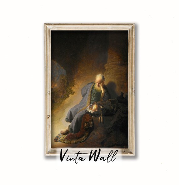 Old Bearded Hermit Cave Flickering Lamp Vintage Dark Art Poster