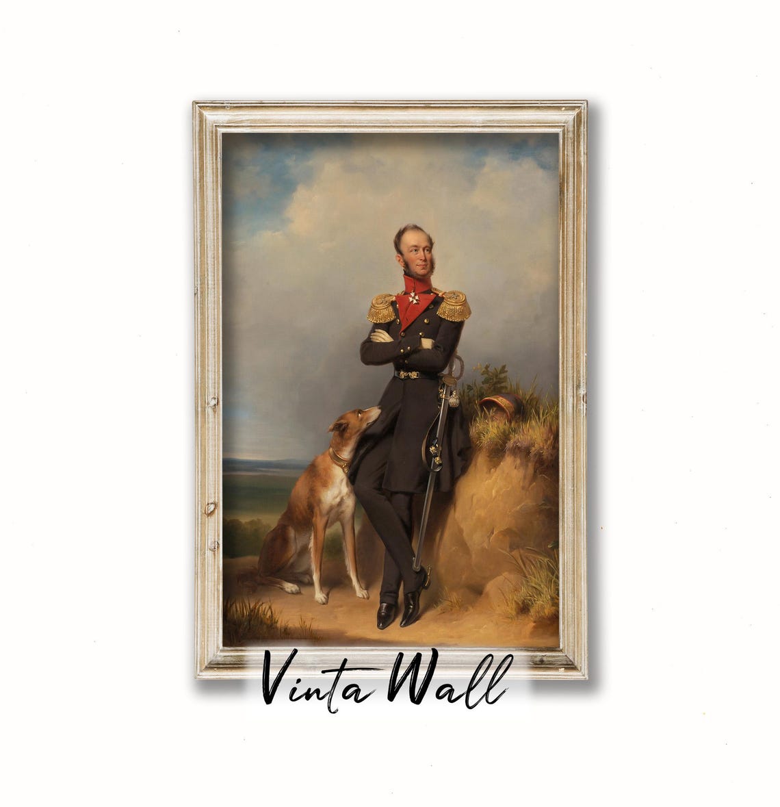 Military Officer Hunting Dog Portrait Vintage Uniform Art Poster