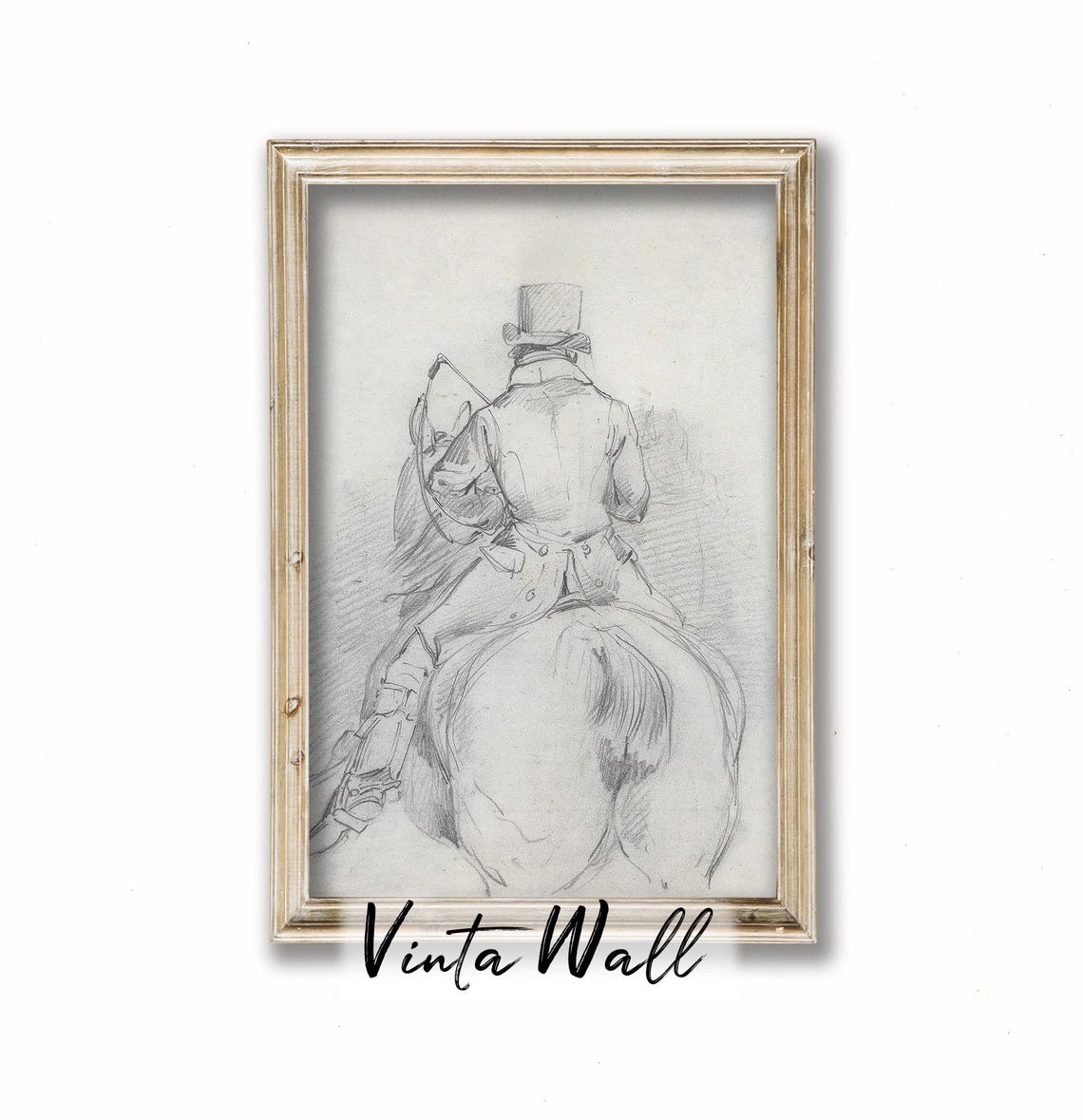 Gentleman on Horseback Pencil Sketch Black and White Study Poster