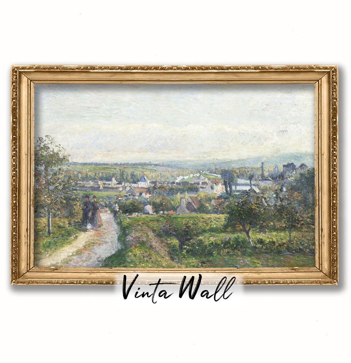 Village Hills Soft Green Oil Painting Print Landscape Farmhouse Country Muted Colours Cottage Art Spring Summer Wall Decor Town - Image 4