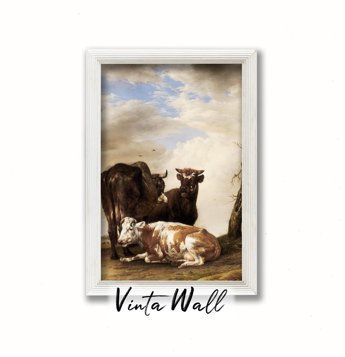 Oil Painting Cow Farmhouse Dark Academia Vintage Landscape Print Art Country Warm Tones Rustic Home Wall Decor Antique Winter - Image 3