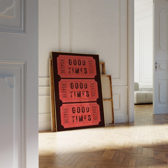 Trendy Wall Art Print Retro Good Times Ticket Print Red Wall Art Trendy Art Print Retro Bar Cart Decor Preppy