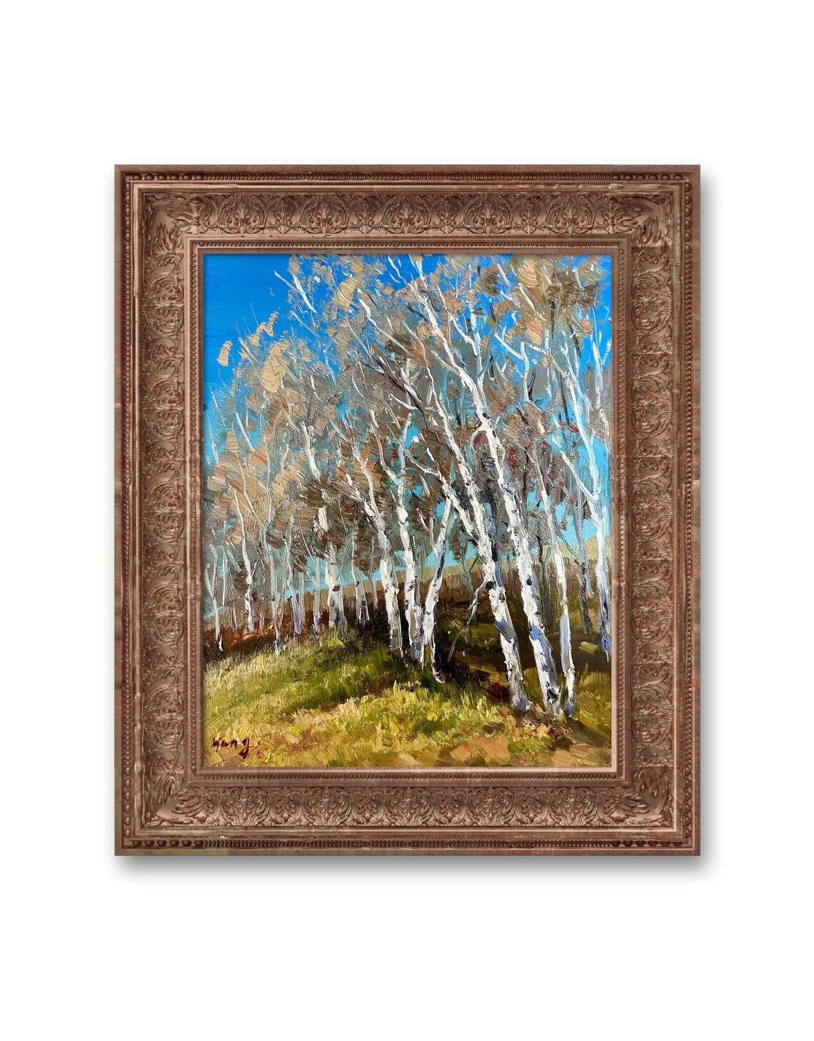 Birch Forest Outside The Countryside Birch Oil Painting Small Landscape Oil Painting Wall Art Art Landscape Painting