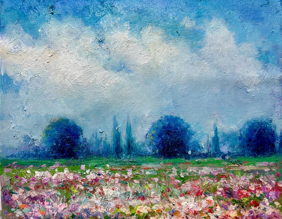 Red Poppy Field Oil Painting Summer Blooms Cloudy Sky Nature Poster - Image 4