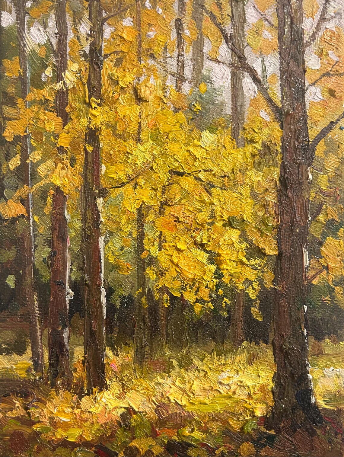 Autumn Forest Oil Painting Golden Leaves Thick Texture Woodland Poster - Image 5