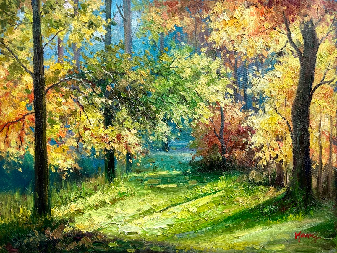 Colorful Autumn Forest Path With Golden Foliage Sunlight Poster - Image 5