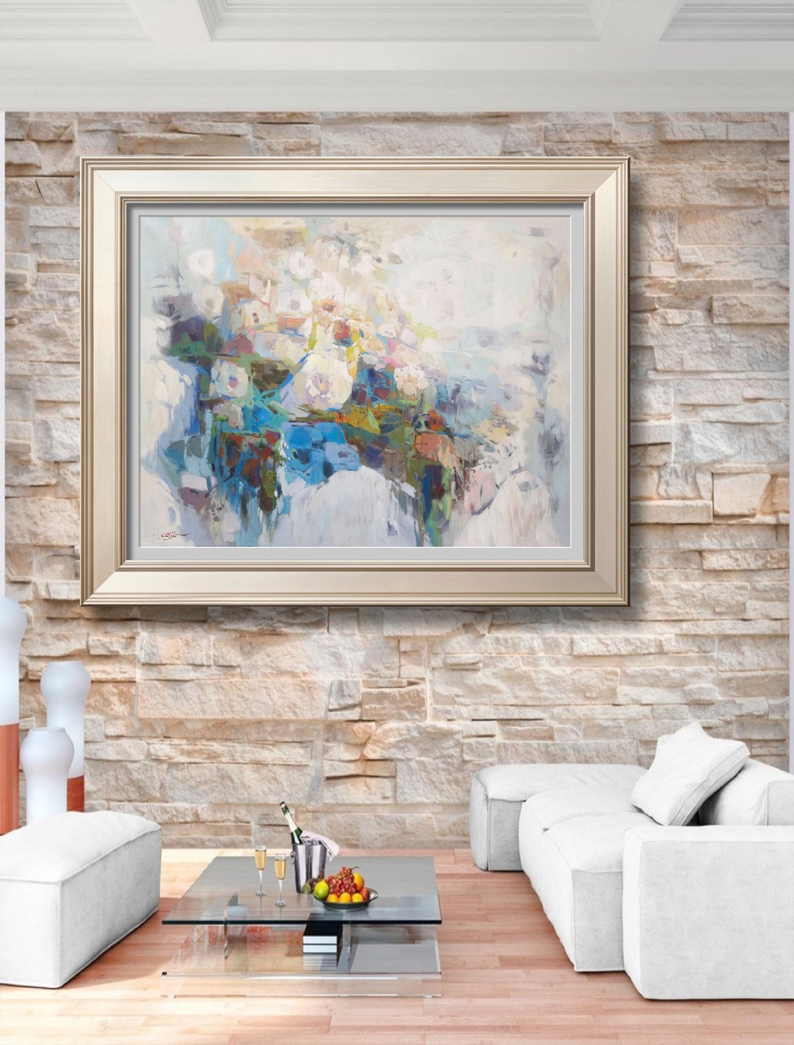 Soft Pastel Abstract Dreamy Color Wash Modern Oil Canvas Art Print - Image 2