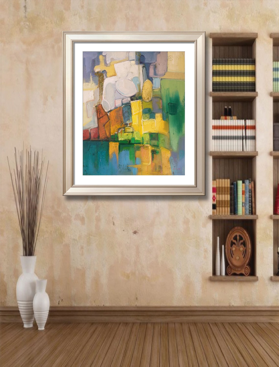 Geometric Color Block Yellow Green Abstract Modern Art Print - Image 2