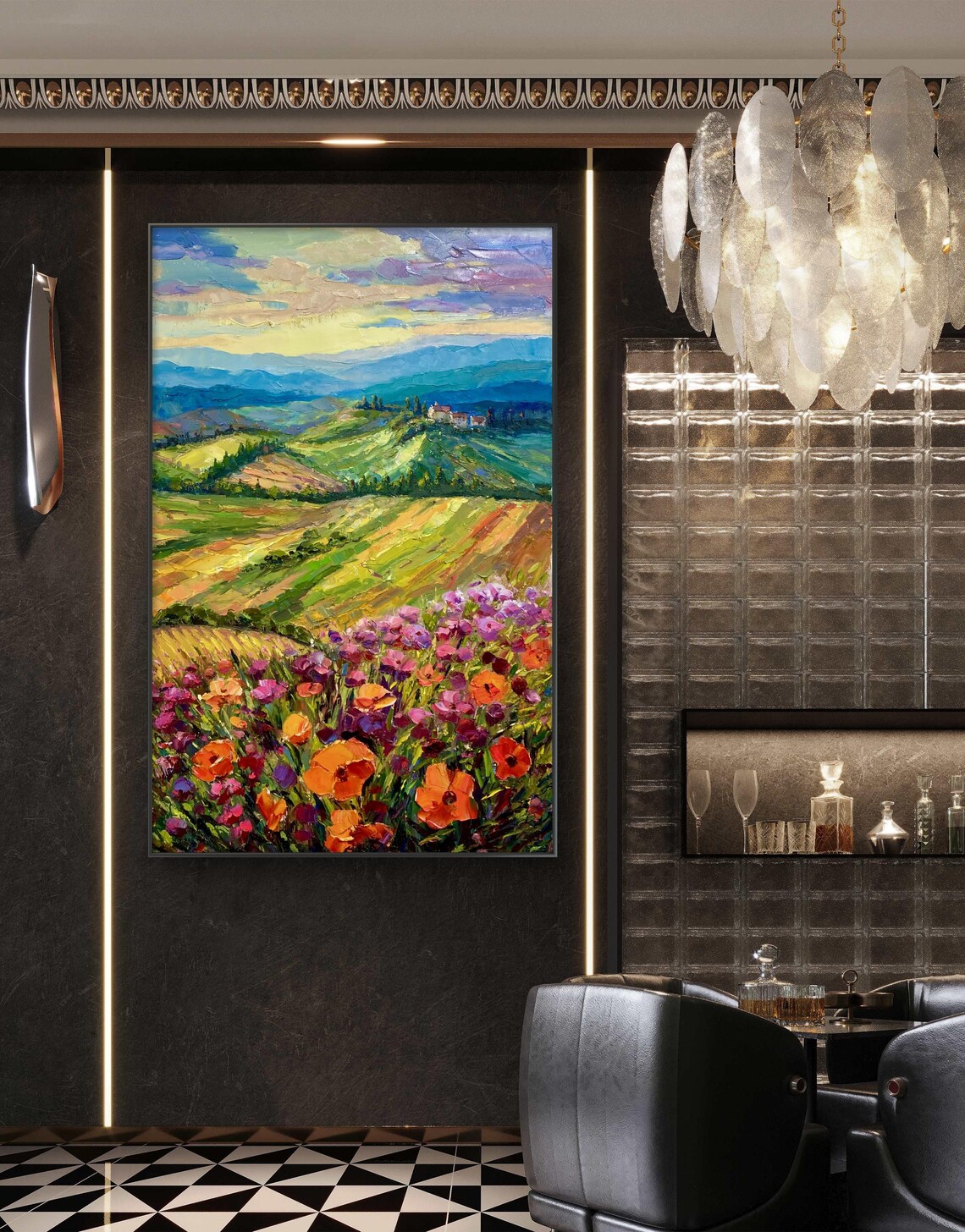 Abstract Mountain Flower Landscape Oil Painting Art Print - Image 2