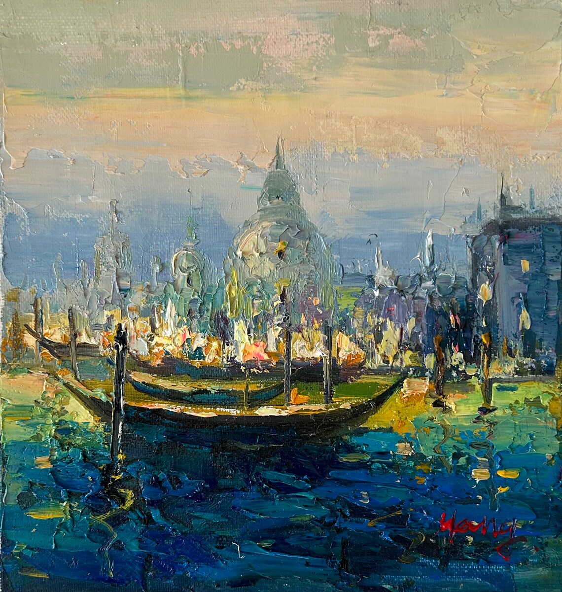 Venice Grand Canal Gondolas Salute Basilica Sunset View Poster