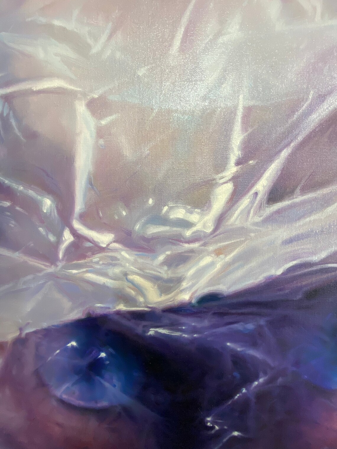 Siamese Cat Blue Eyes Peeking Through Plastic Sheet Oil Painting Print - Image 5