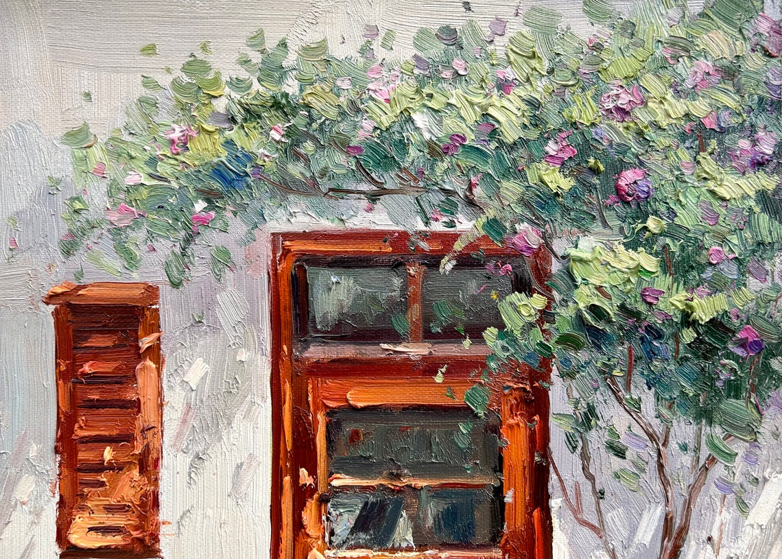Rustic Red Wooden Door Flowering Tree Charming Cottage Art Print - Image 4