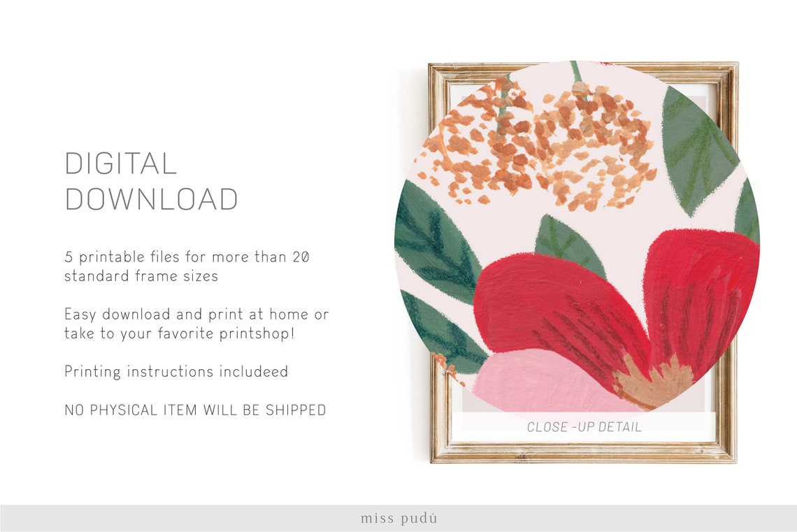 Red and Pink Wildflower Floral Pattern Poster for Girls Room - Image 2