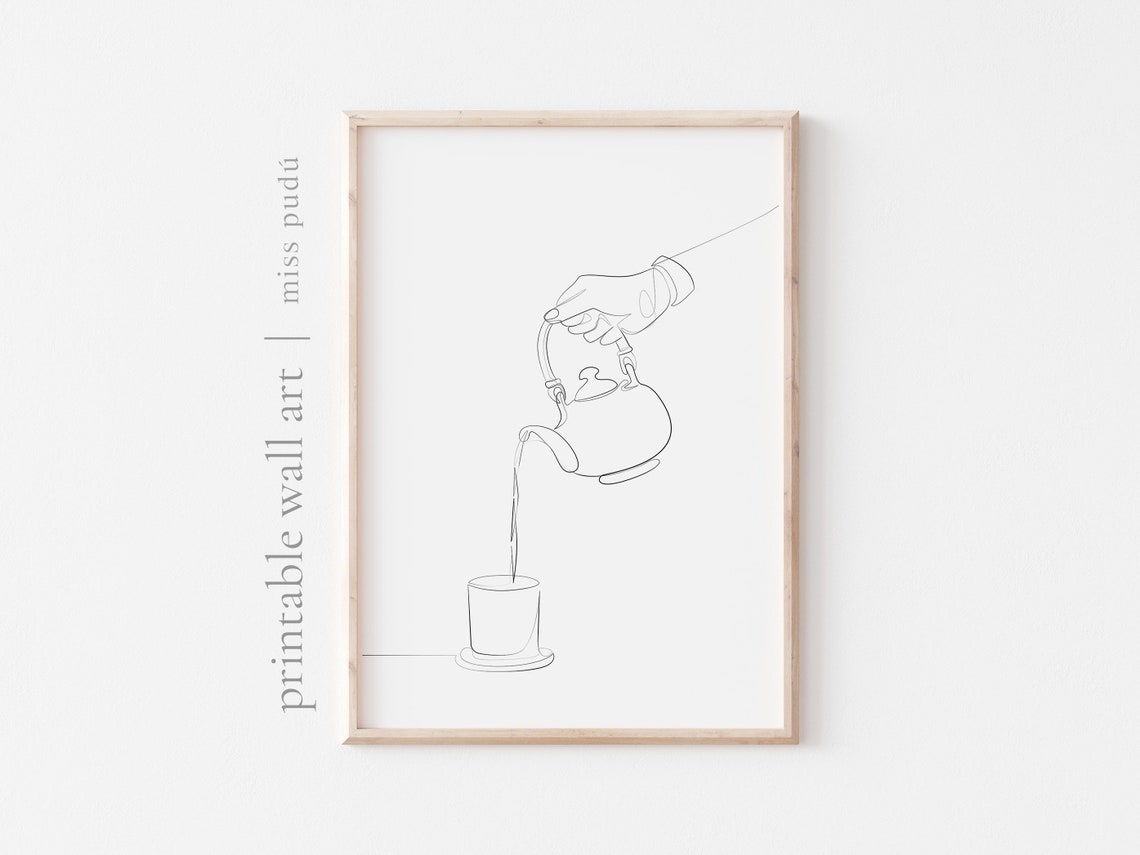 Tea Ceremony Single Line Drawing Art Black White Continuous Fine Line Poster Kitchen Scandinavian Wall Art - Image 3