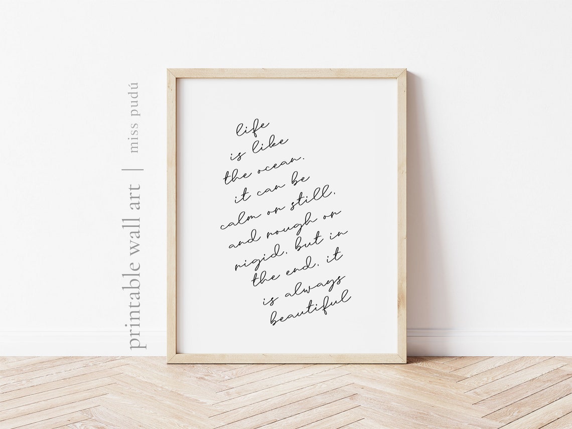 Life Is Like the Ocean Coastal Quote Minimalist Script Beach Wall Art - Image 2