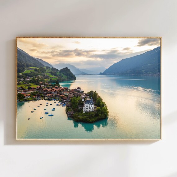 Iseltwald Lake Brienz Swiss Alps Switzerland Mountain Photography Modern Wall Art Print Nature Art For New Home Housewarming Gift