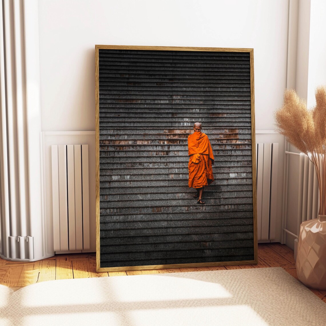 Buddhist Monk Climbing Dark Stone Temple Stairs Bangkok Thailand Poster - Image 5